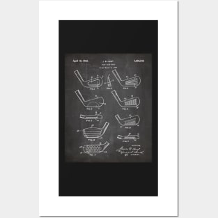 Golfing Iron Patent - Golf Fan Golfer Gift Art - Black Chalkboard Posters and Art